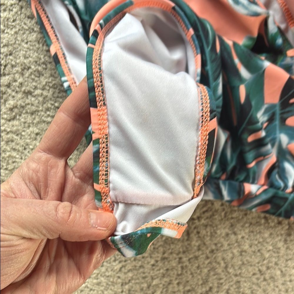 Pink Ruffle Bikini with Tropical Leaf Print - Picture 8 of 15